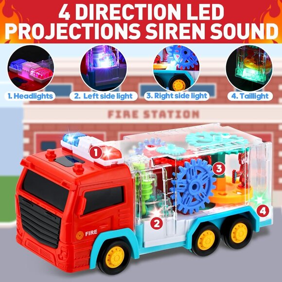 Fire Truck Toy for Toddler 3-5 LED Light Up Musical Car Educational Gift for Kid - Picture 2 of 7